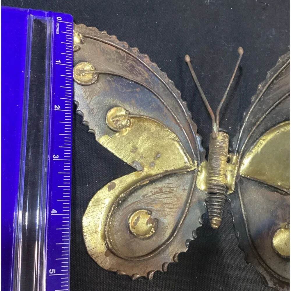 Vintage Metal Art Copper Butterfly Brutalist MCM Wall Decor Rustic Farm Cottage